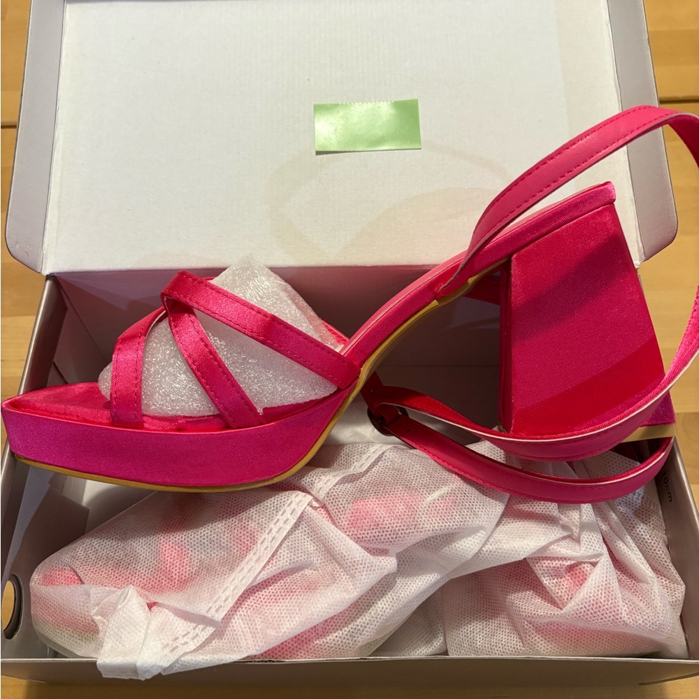 NEW Chunky Pink Block High Heel Sandals 4 inch Us Women's Size 9.5 Pumps